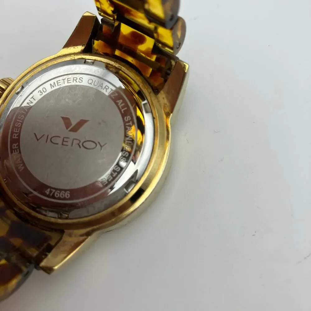 Viceroy Quartz Watch Gold Tone Tortoise Shell Band 30M Water Resistant Date Dial
